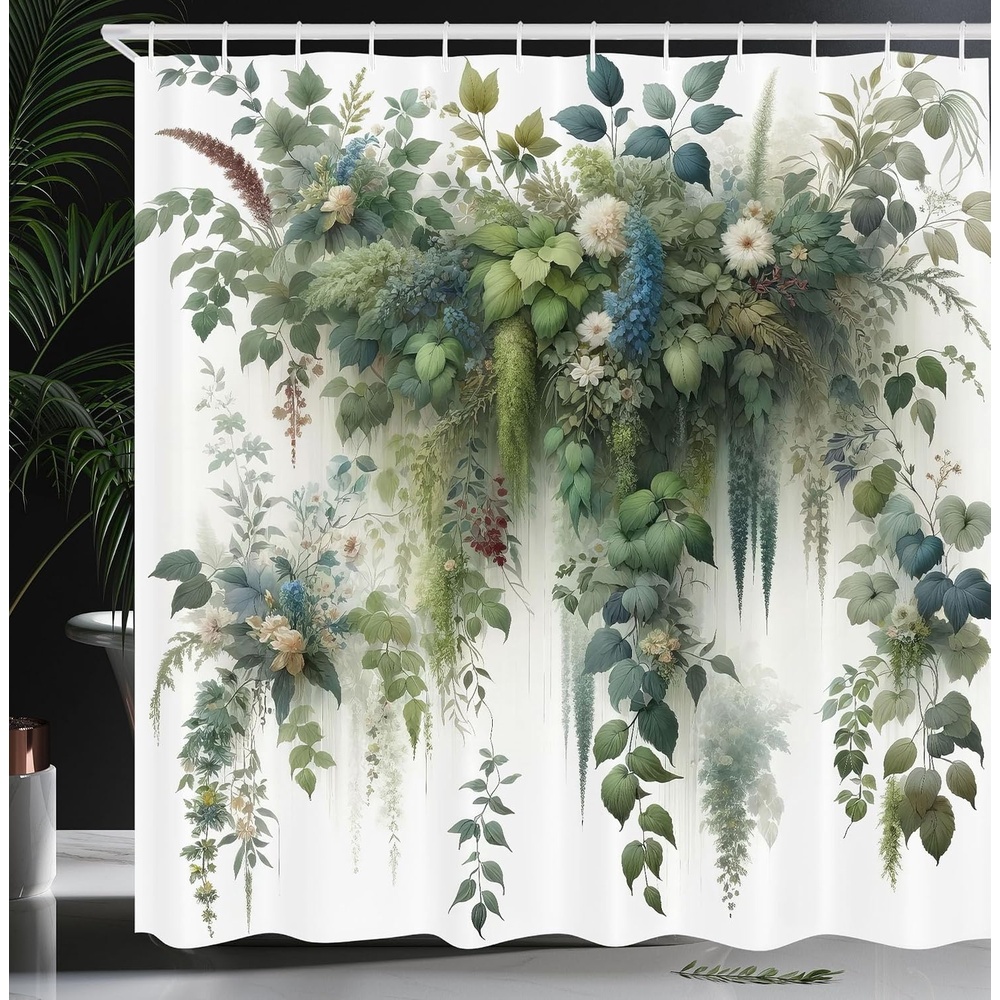 image:imageAmbesonne Purple Shower Curtain Modern Universe Feels Curvy Marble Print Monochromatic Pastel Tones Cloth Fabric Bathroom Decor Set with Hooks 69 W x 84 L Pale Grey Quartz and LilacGreen Blue and White