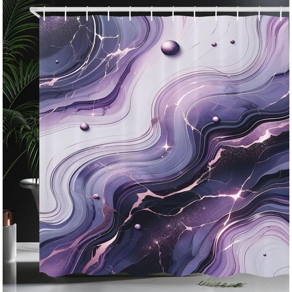 image:imageAmbesonne Purple Shower Curtain Modern Universe Feels Curvy Marble Print Monochromatic Pastel Tones Cloth Fabric Bathroom Decor Set with Hooks 69 W x 84 L Pale Grey Quartz and LilacPale Grey Quartz and Lilac