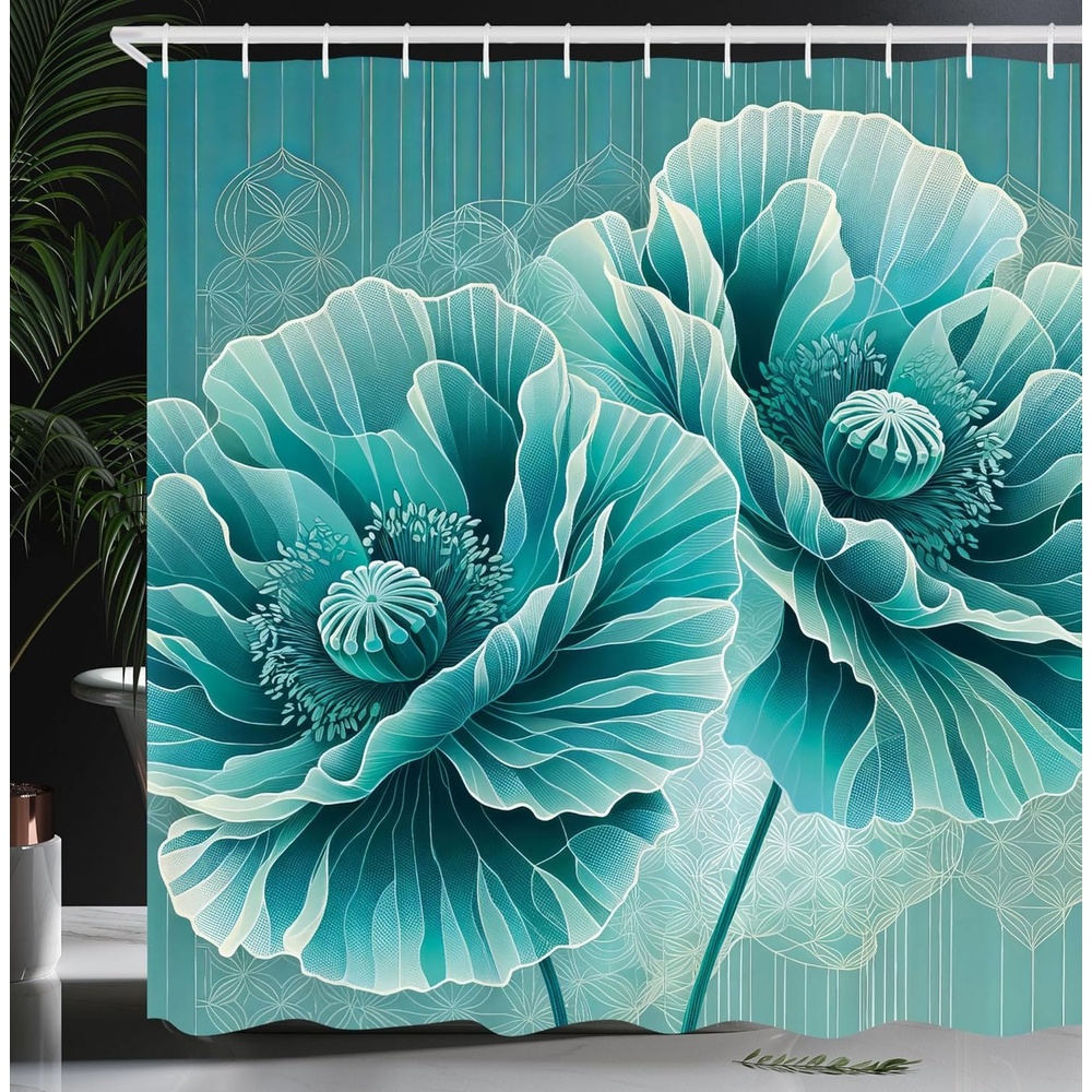 image:imageAmbesonne Purple Shower Curtain Modern Universe Feels Curvy Marble Print Monochromatic Pastel Tones Cloth Fabric Bathroom Decor Set with Hooks 69 W x 84 L Pale Grey Quartz and LilacDark Seafoam Cadet Blue