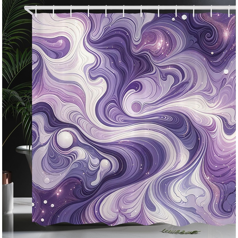 image:imageAmbesonne Purple Shower Curtain Modern Universe Feels Curvy Marble Print Monochromatic Pastel Tones Cloth Fabric Bathroom Decor Set with Hooks 69 W x 84 L Pale Grey Quartz and LilacQuartz Pale Mauve and Lilac