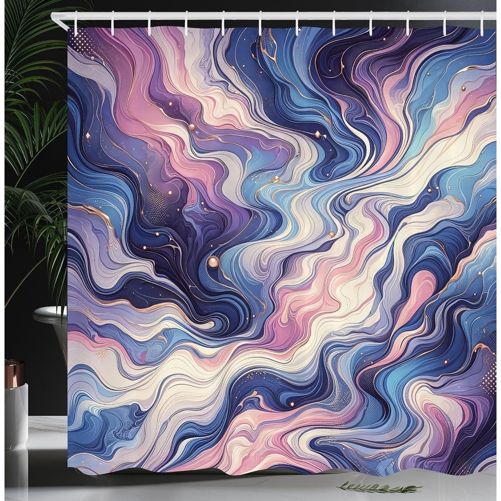 image:imageAmbesonne Purple Shower Curtain Modern Universe Feels Curvy Marble Print Monochromatic Pastel Tones Cloth Fabric Bathroom Decor Set with Hooks 69 W x 84 L Pale Grey Quartz and LilacQuartz Mustard Azure Blue