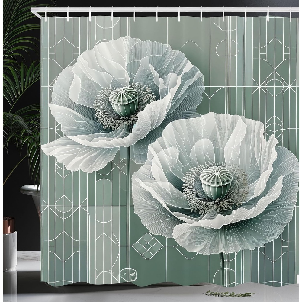 image:imageAmbesonne Purple Shower Curtain Modern Universe Feels Curvy Marble Print Monochromatic Pastel Tones Cloth Fabric Bathroom Decor Set with Hooks 69 W x 84 L Pale Grey Quartz and LilacBlue Grey Dark Cadet Blue