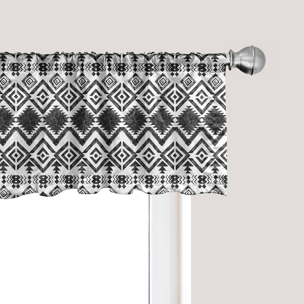 image:imageAmbesonne Tribal Window Valance Pack of 2 Black and White HandDrawn Tribal Sketched Mexican Aztec and Zigzags Rod Pocket Curtain Valances for Kitchen Bedroom 54 X 18 Dark Grey
