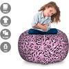Ambesonne Black and White Storage Toy Bag Chair, Monochrome Interlocking Stripes Pattern with Modern Abstract Inspirations, Stuffed Animal Organizer Washable Bag, Large Size, White Black(Grey Pink)