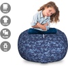 Ambesonne Black and White Storage Toy Bag Chair, Monochrome Interlocking Stripes Pattern with Modern Abstract Inspirations, Stuffed Animal Organizer Washable Bag, Large Size, White Black(Dark Blue)