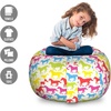 Ambesonne Black and White Storage Toy Bag Chair, Monochrome Interlocking Stripes Pattern with Modern Abstract Inspirations, Stuffed Animal Organizer Washable Bag, Large Size, White Black(Pink Blue)