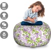 Ambesonne Black and White Storage Toy Bag Chair, Monochrome Interlocking Stripes Pattern with Modern Abstract Inspirations, Stuffed Animal Organizer Washable Bag, Large Size, White Black(Lilac Green)
