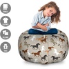 Ambesonne Black and White Storage Toy Bag Chair, Monochrome Interlocking Stripes Pattern with Modern Abstract Inspirations, Stuffed Animal Organizer Washable Bag, Large Size, White Black(Taupe Black)