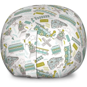 Ambesonne Black and White Storage Toy Bag Chair, Monochrome Interlocking Stripes Pattern with Modern Abstract Inspirations, Stuffed Animal Organizer Washable Bag, Large Size, White Black(Apple Green Turquoise)
