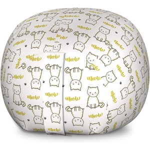 Ambesonne Black and White Storage Toy Bag Chair, Monochrome Interlocking Stripes Pattern with Modern Abstract Inspirations, Stuffed Animal Organizer Washable Bag, Large Size, White Black(Mustard White)