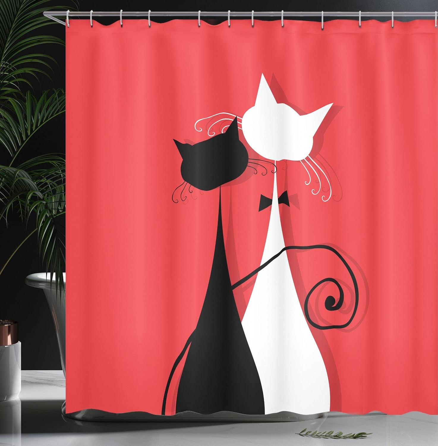 image:imageAmbesonne Cat Shower Curtain Lover Kitty Silhouettes in Wedding Gowns Valentines Theme Bride and Groom Cloth Fabric Bathroom Decor Set with Hooks 69 W x 84 L Coral White69W x 75L Pack of 1