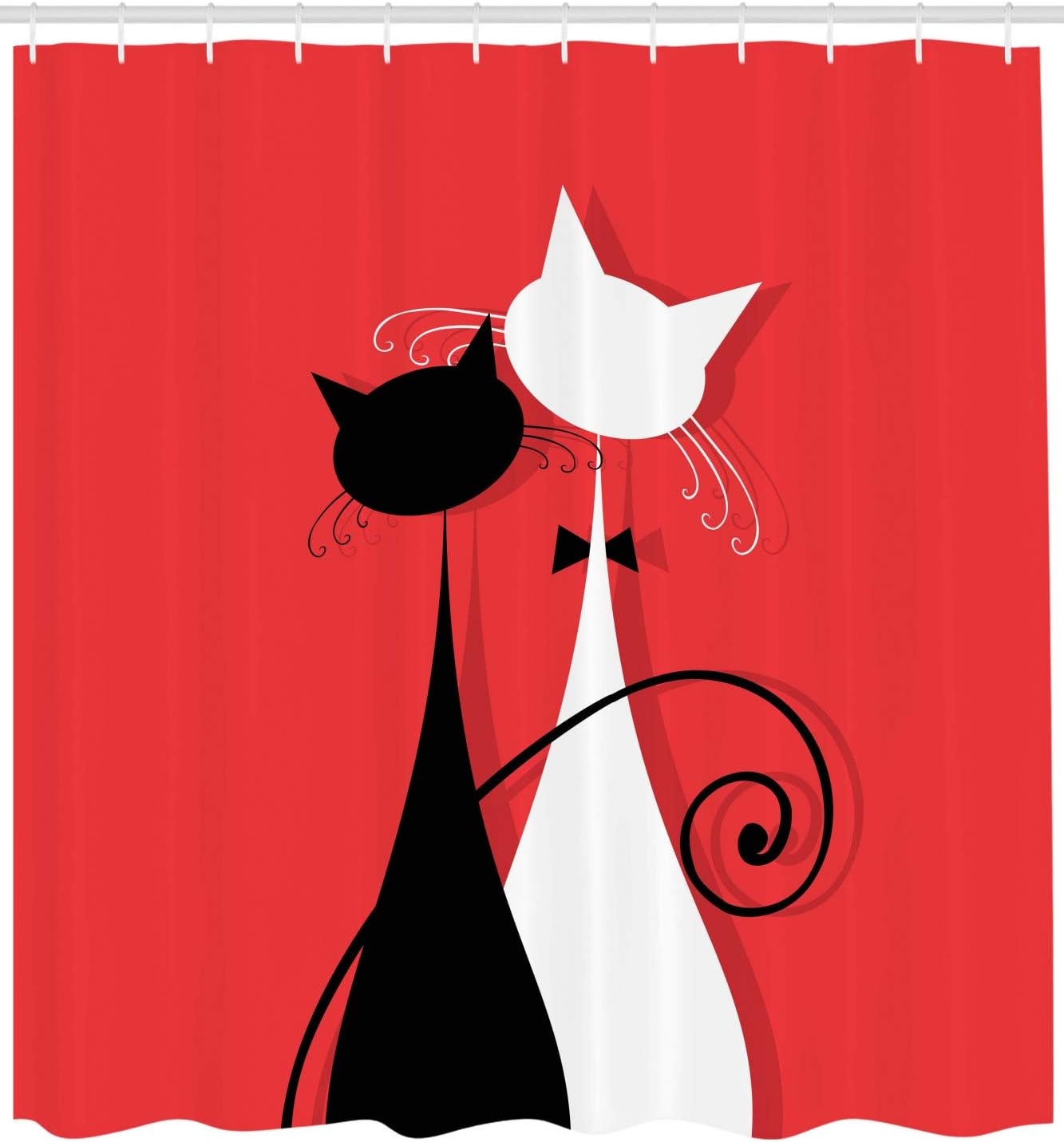 image:imageAmbesonne Cat Shower Curtain Lover Kitty Silhouettes in Wedding Gowns Valentines Theme Bride and Groom Cloth Fabric Bathroom Decor Set with Hooks 69 W x 84 L Coral White69W x 75L Pack of 1