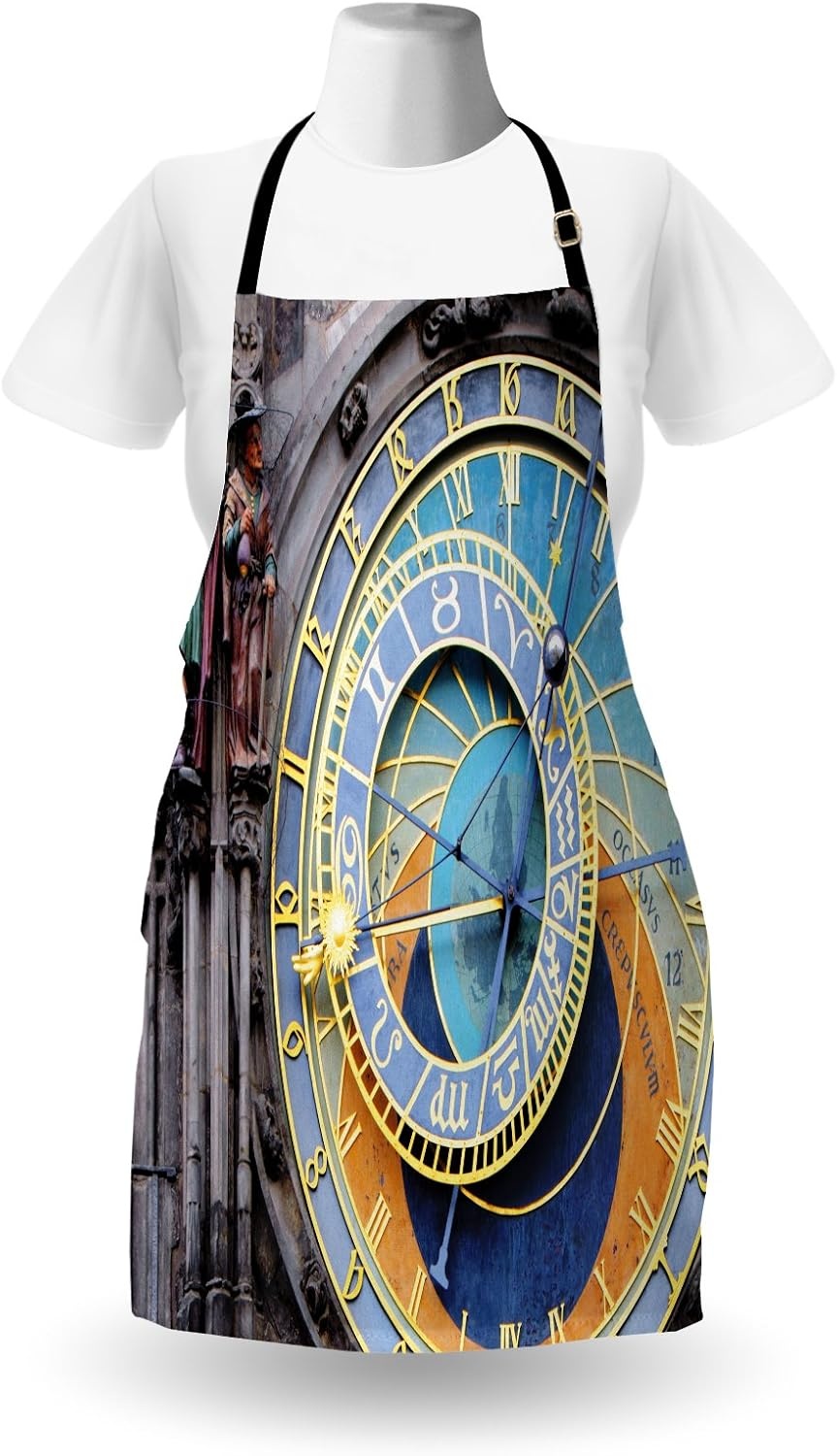 image:imageAmbesonne Clock Apron Prague Astronomical Clock in the Old Town an European Medieval Landmark of City Unisex Kitchen Bib with Adjustable Neck for Cooking Gardening Adult Size Blue Yellow