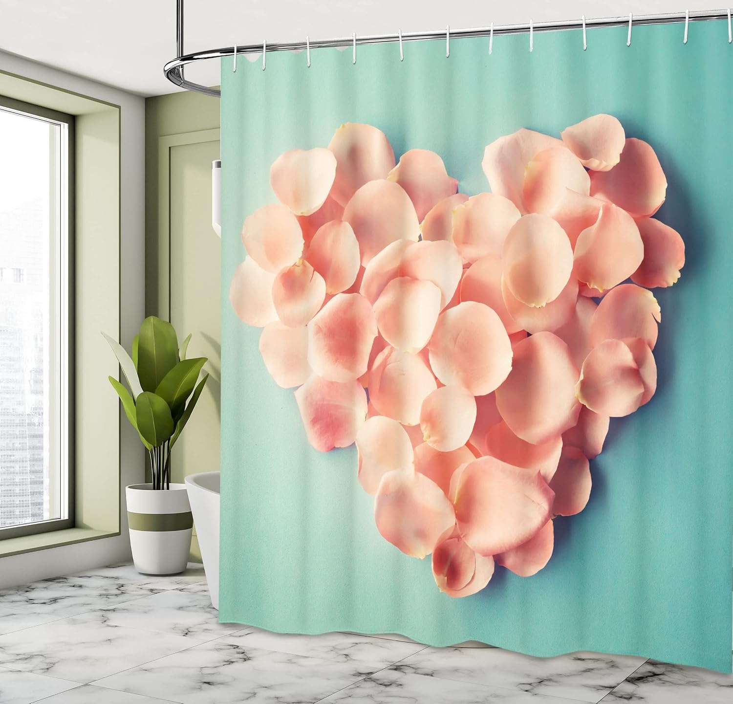 image:imageAmbesonne Coral Shower Curtain Heart Shaped Floral Petals Valentines Mothers and Wedding Day Still Life Cloth Fabric Bathroom Decor Set with Hooks 69 W x 84 L Peach Mint69W x 75L Pack of 1
