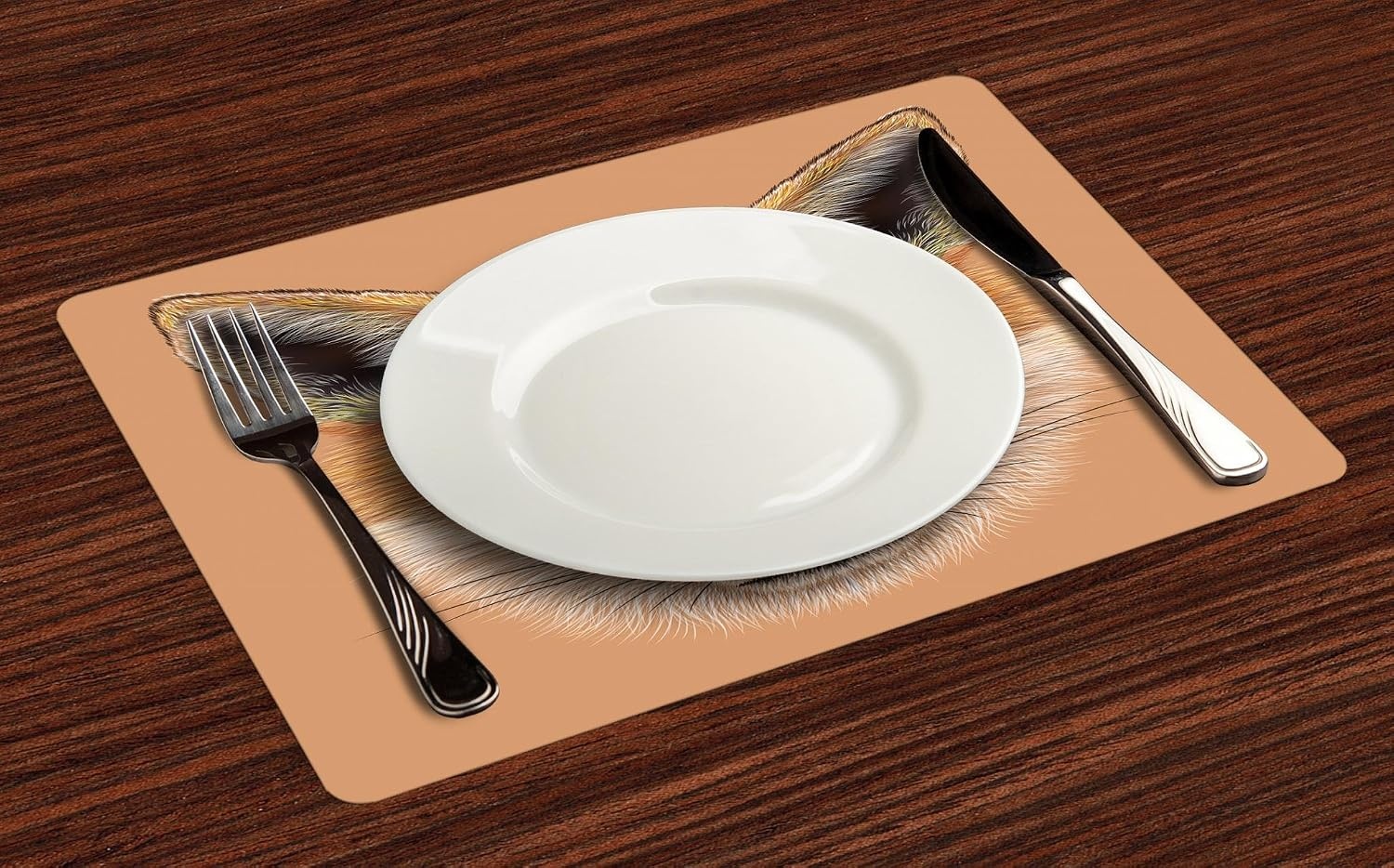 image:imageAmbesonne Fox Place Mats Set of 4 Fluffy Face of Forest Fox Young Baby Mammal Predator Canine Vixen Washable Fabric Placemats for Dining Room Kitchen Table Decor Pale Brown Orange White