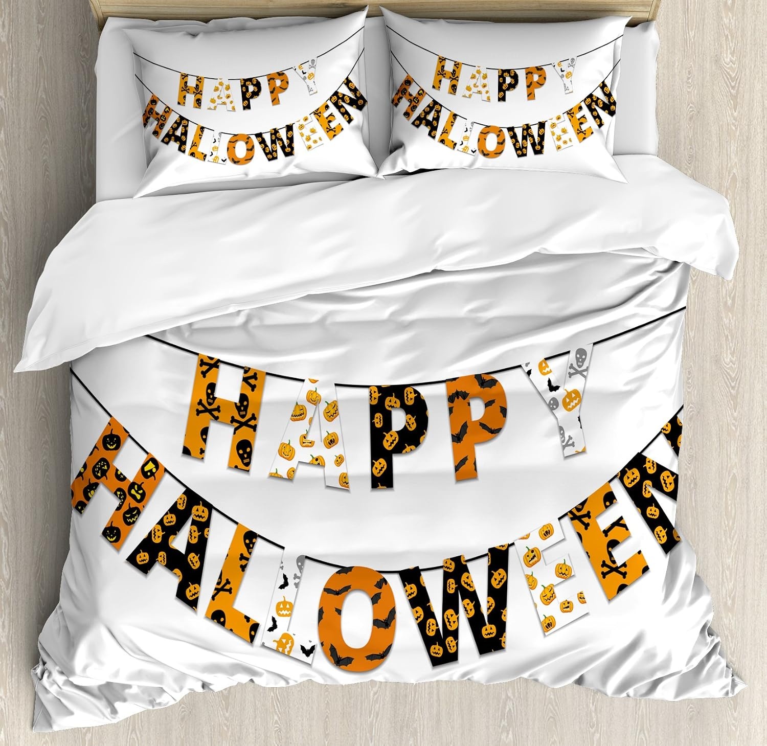 image:imageAmbesonne Halloween Duvet Cover Set Funny Bat with Plate Boo Fangs Scare Frighten Seasonal Cartoon Print Decorative 2 Piece Bedding Set with 1 Pillow Sham Twin Size White OrangeOrange Black White