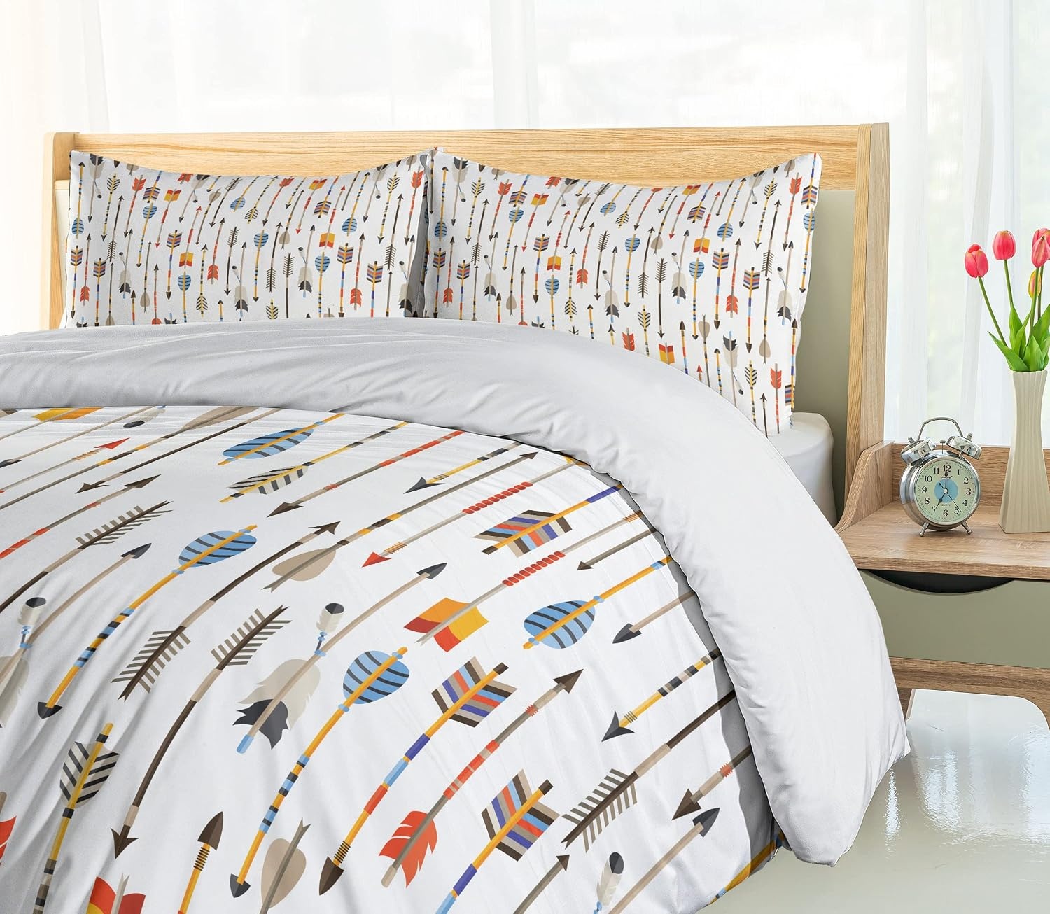 image:imageAmbesonne Halloween Duvet Cover Set Funny Bat with Plate Boo Fangs Scare Frighten Seasonal Cartoon Print Decorative 2 Piece Bedding Set with 1 Pillow Sham Twin Size White OrangeOrange