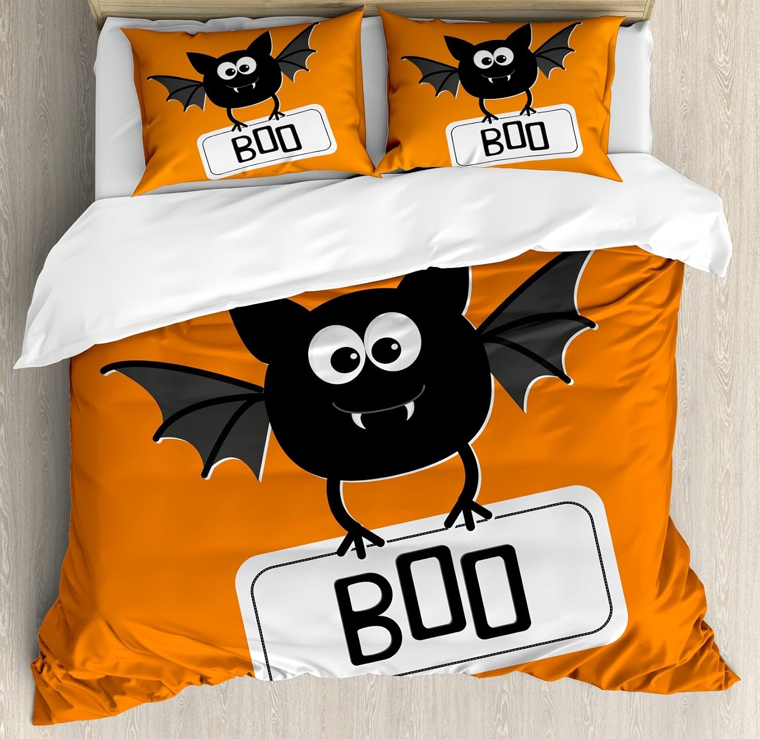 image:imageAmbesonne Halloween Duvet Cover Set Funny Bat with Plate Boo Fangs Scare Frighten Seasonal Cartoon Print Decorative 2 Piece Bedding Set with 1 Pillow Sham Twin Size White OrangeWhite Orange