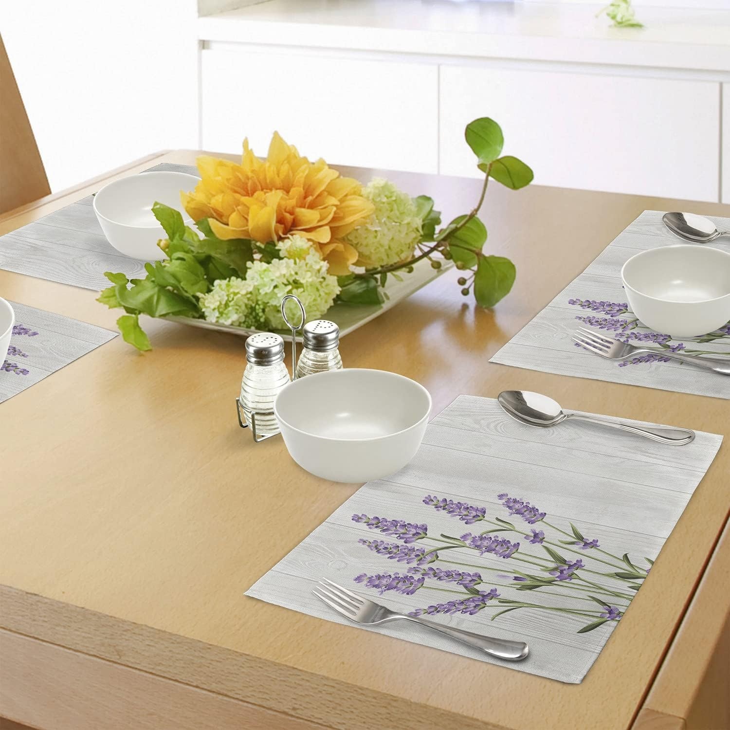 image:imageAmbesonne Lavender Place Mats Set of 4 Aromatic Herbs Bouquet on Rustic Wood Planks Fresh Country Washable Fabric Placemats for Dining Table Standard Size Olive Green
