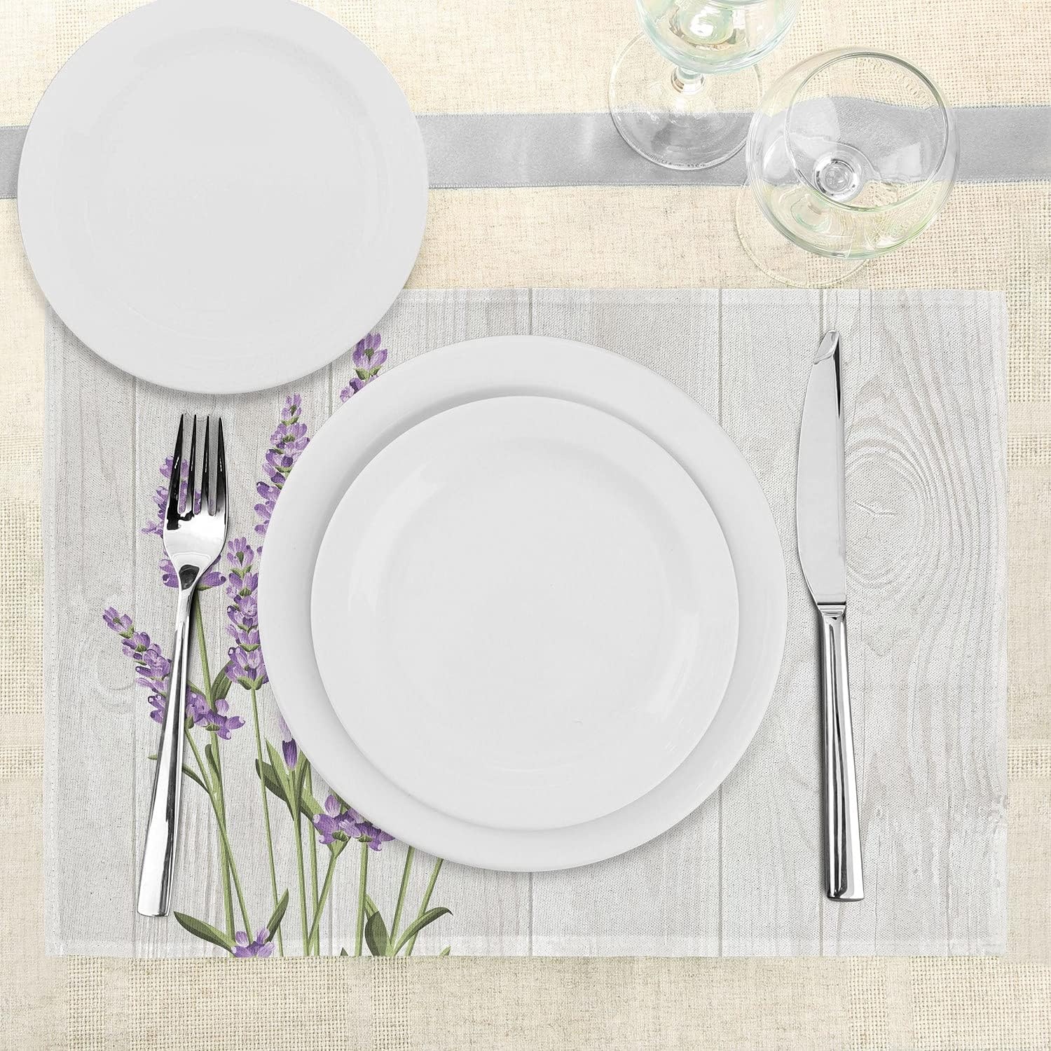 image:imageAmbesonne Lavender Place Mats Set of 4 Aromatic Herbs Bouquet on Rustic Wood Planks Fresh Country Washable Fabric Placemats for Dining Table Standard Size Olive Green
