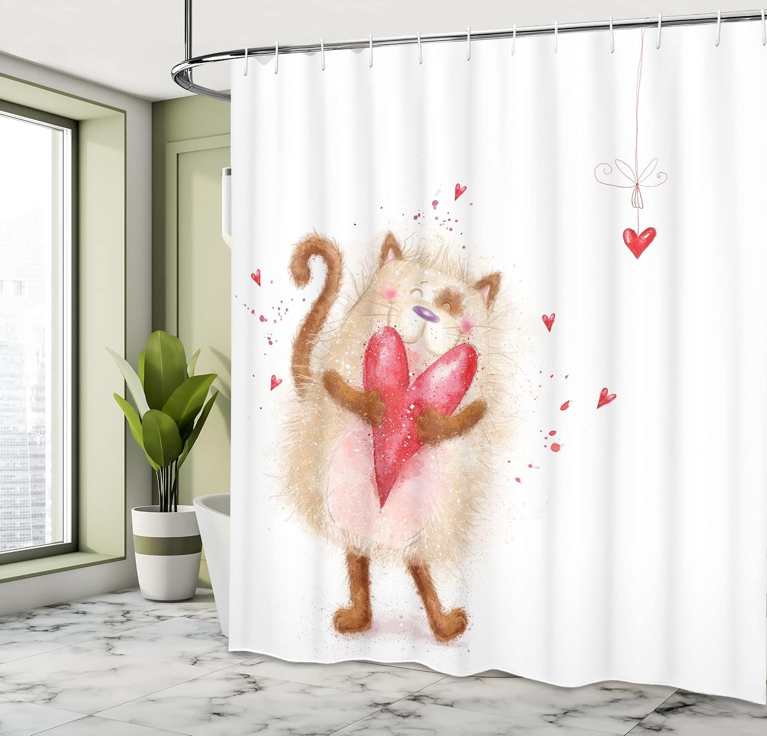 image:imageAmbesonne Love Shower Curtain Love Cat with Heart in Love Valentines Day Honeymoon Smile Joyful Cheering Cloth Fabric Bathroom Decor Set with Hooks 69 W x 84 L Brown Cream69W x 70L Pack of 1