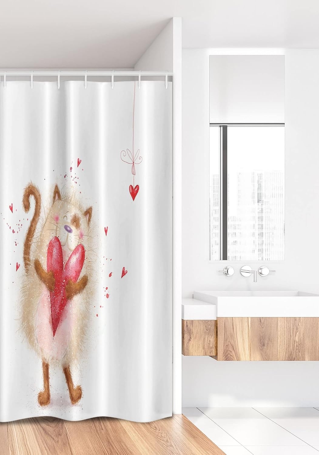 image:imageAmbesonne Love Shower Curtain Love Cat with Heart in Love Valentines Day Honeymoon Smile Joyful Cheering Cloth Fabric Bathroom Decor Set with Hooks 69 W x 84 L Brown Cream36W x 72L Pack of 1