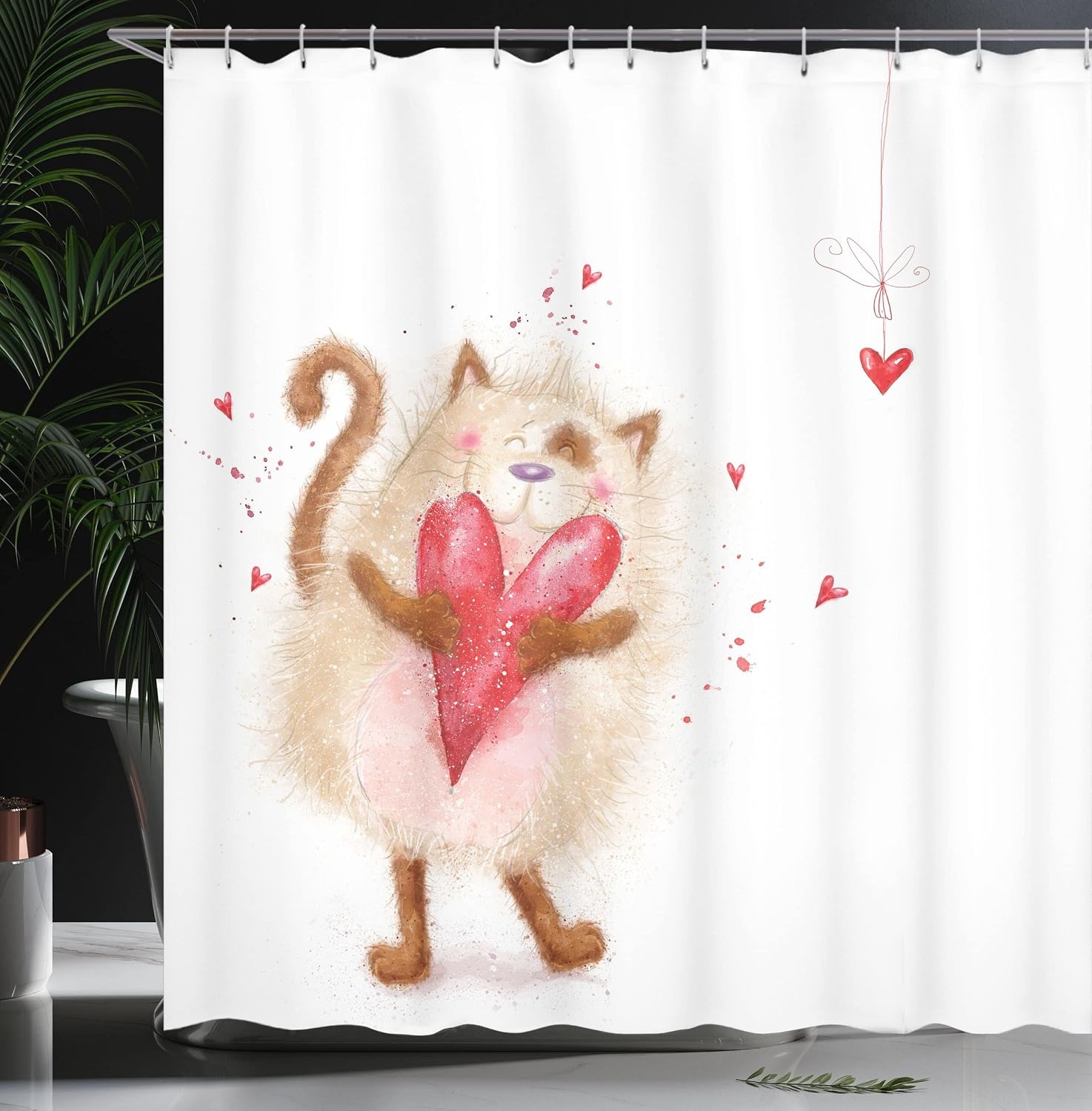 image:imageAmbesonne Love Shower Curtain Love Cat with Heart in Love Valentines Day Honeymoon Smile Joyful Cheering Cloth Fabric Bathroom Decor Set with Hooks 69 W x 84 L Brown Cream69W x 70L Pack of 1
