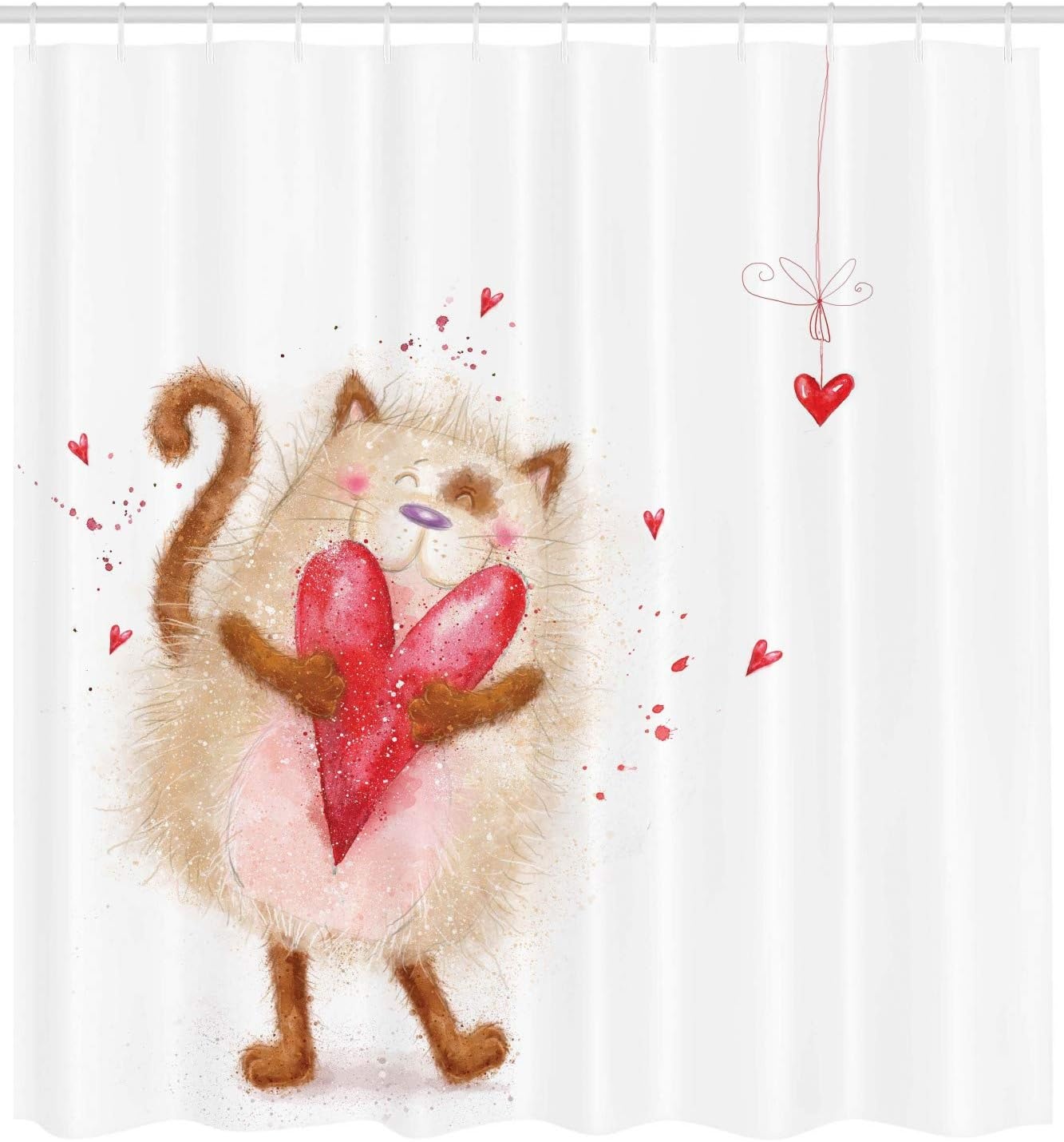 image:imageAmbesonne Love Shower Curtain Love Cat with Heart in Love Valentines Day Honeymoon Smile Joyful Cheering Cloth Fabric Bathroom Decor Set with Hooks 69 W x 84 L Brown Cream69W x 70L Pack of 1