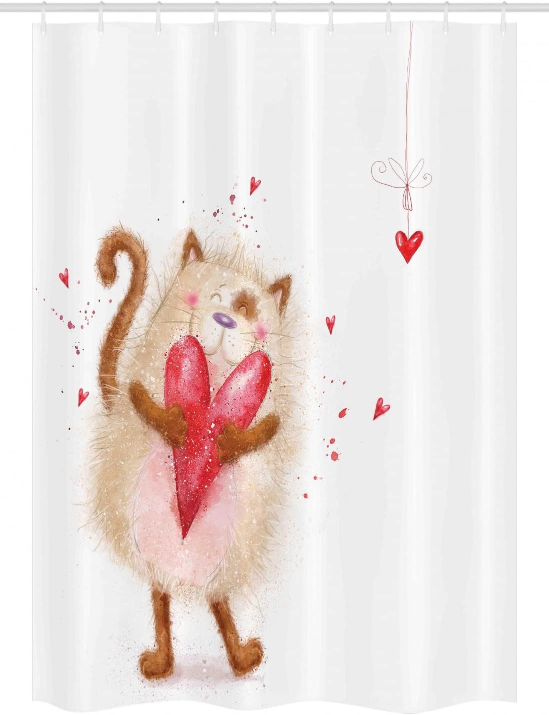 image:imageAmbesonne Love Shower Curtain Love Cat with Heart in Love Valentines Day Honeymoon Smile Joyful Cheering Cloth Fabric Bathroom Decor Set with Hooks 69 W x 84 L Brown Cream54W x 78L Pack of 1