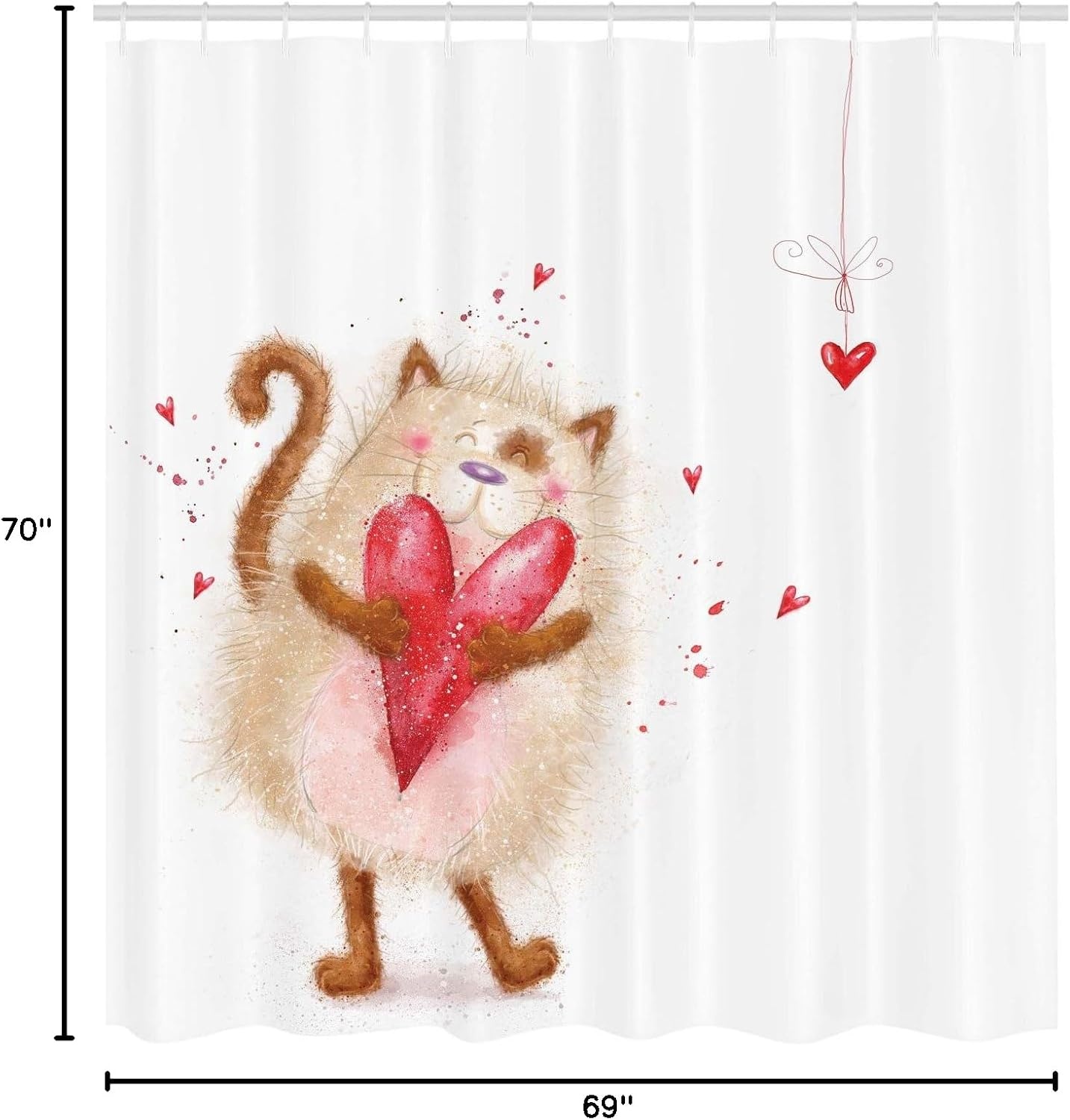 image:imageAmbesonne Love Shower Curtain Love Cat with Heart in Love Valentines Day Honeymoon Smile Joyful Cheering Cloth Fabric Bathroom Decor Set with Hooks 69 W x 84 L Brown Cream69W x 70L Pack of 1