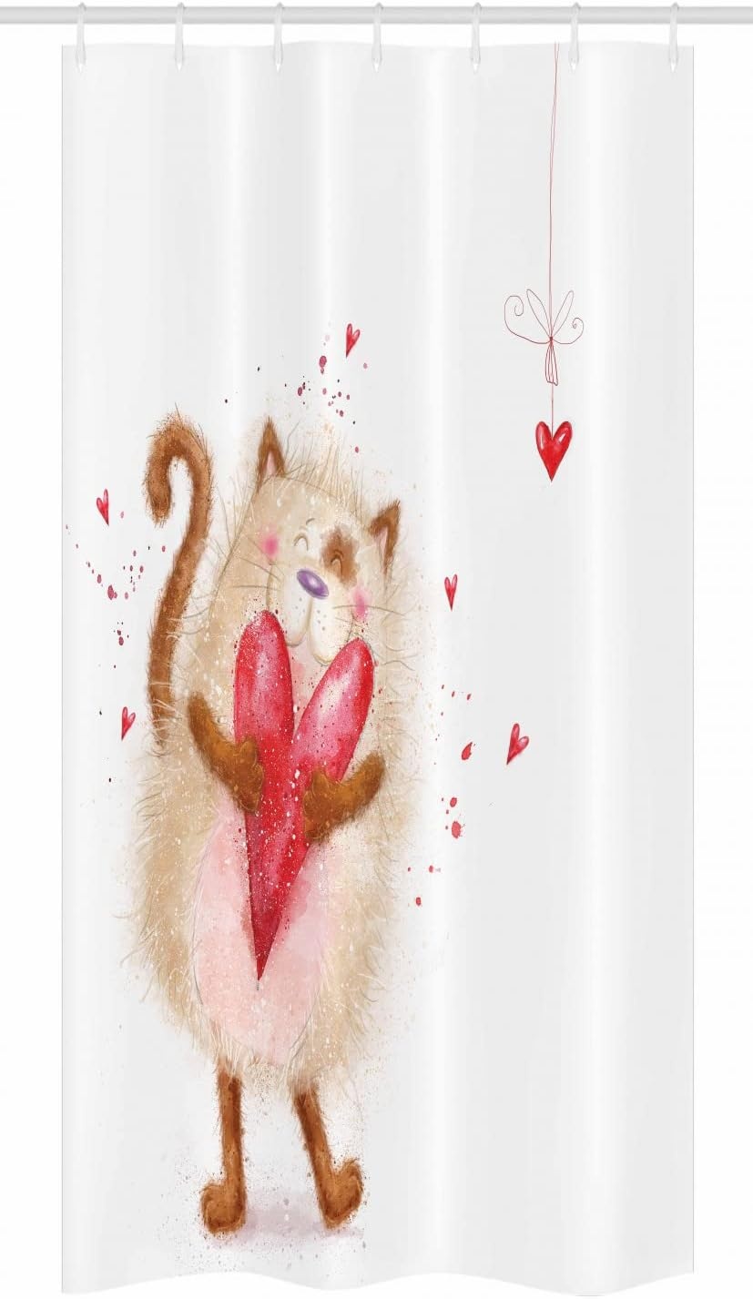 image:imageAmbesonne Love Shower Curtain Love Cat with Heart in Love Valentines Day Honeymoon Smile Joyful Cheering Cloth Fabric Bathroom Decor Set with Hooks 69 W x 84 L Brown Cream36W x 72L Pack of 1