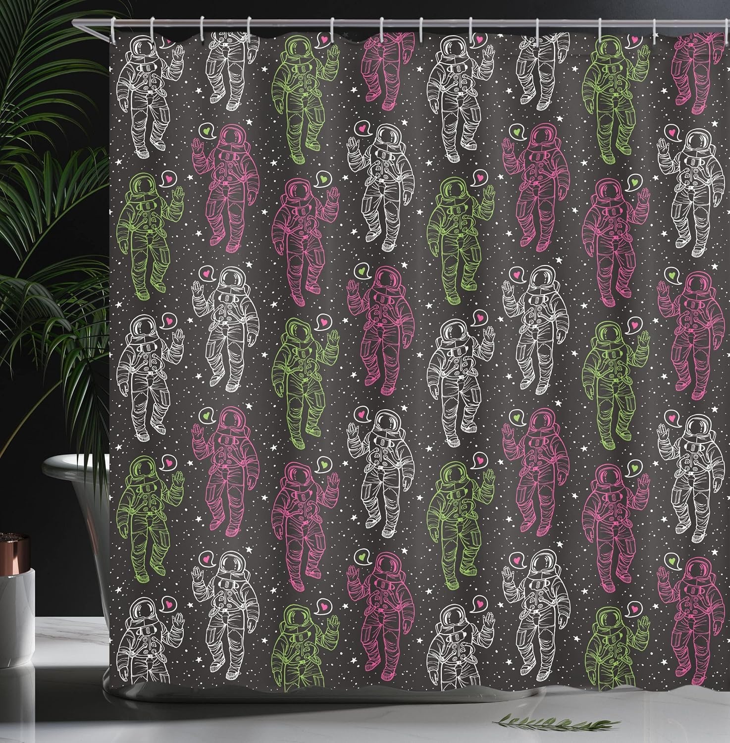 image:imageAmbesonne Outer Space Shower Curtain Cosmonaut with Heart Over Nebula Gas Cloud Love Valentines Theme Cloth Fabric Bathroom Decor Set with Hooks 69 W x 70 L Avocado Green69W x 84L Pack of 1