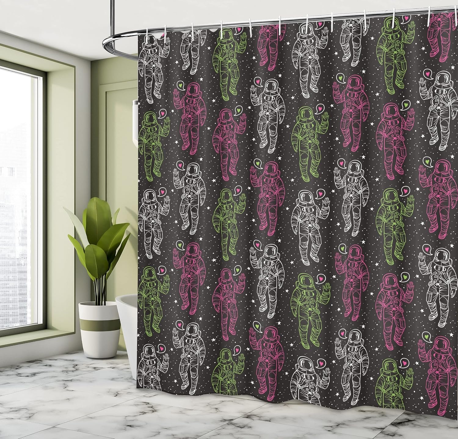 image:imageAmbesonne Outer Space Shower Curtain Cosmonaut with Heart Over Nebula Gas Cloud Love Valentines Theme Cloth Fabric Bathroom Decor Set with Hooks 69 W x 70 L Avocado Green69W x 84L Pack of 1