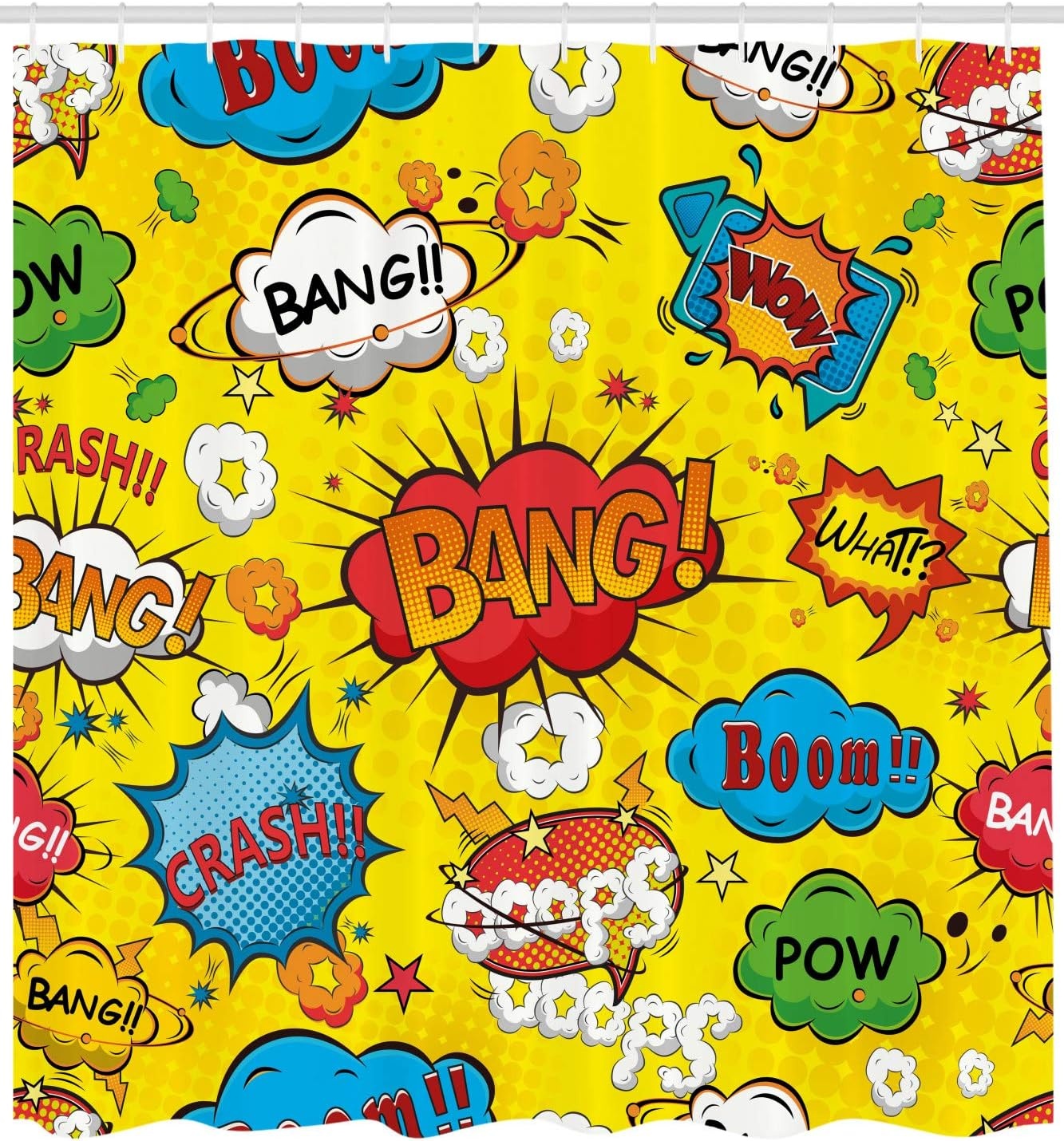 image:imageAmbesonne Superhero Shower Curtain Humor Speech Bubbles Funky Vivid Bang Boom Bam Pow Fiction Design Cloth Fabric Bathroom Decor Set with Hooks 69 W x 75 L Yellow Red69W x 70L Pack of 1