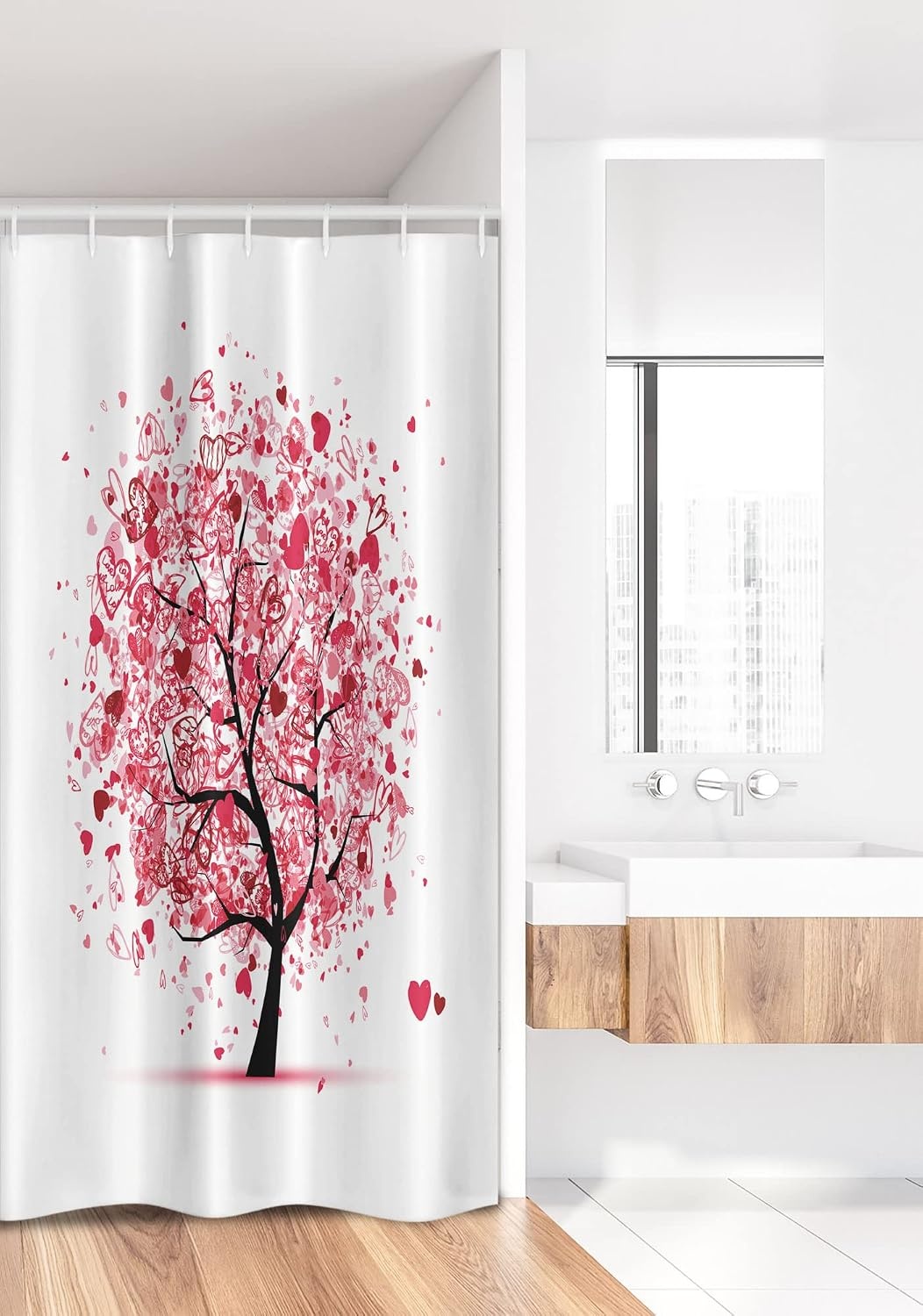 image:imageAmbesonne Tree of Life Shower Curtain Ornate Valentine Tree with Swirled Hearts and Doodles in Love Future Couple Cloth Fabric Bathroom Decor Set with Hooks 69 W x 70 L White Pink36W x 72L Pack of 1