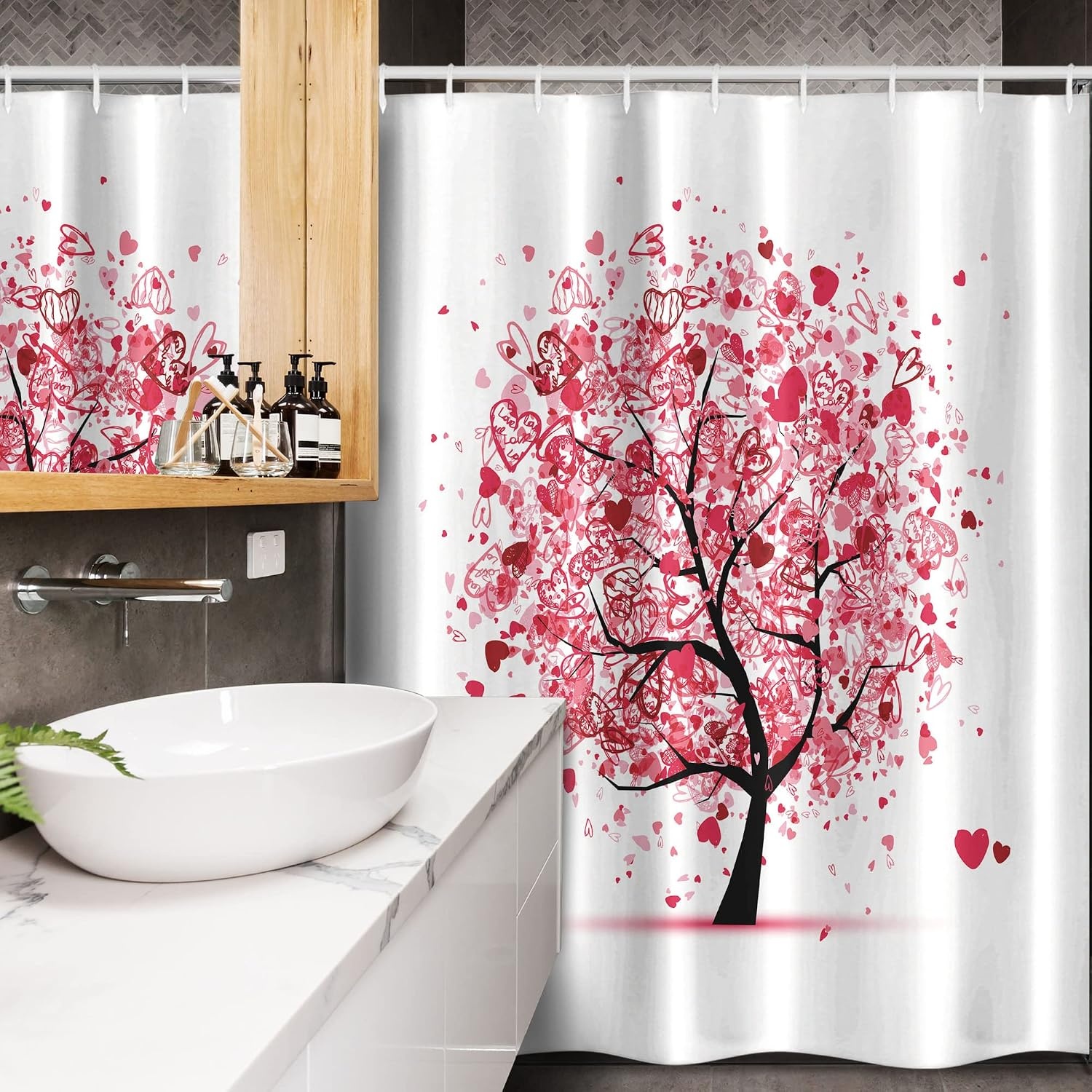 image:imageAmbesonne Tree of Life Shower Curtain Ornate Valentine Tree with Swirled Hearts and Doodles in Love Future Couple Cloth Fabric Bathroom Decor Set with Hooks 69 W x 70 L White Pink54W x 78L Pack of 1