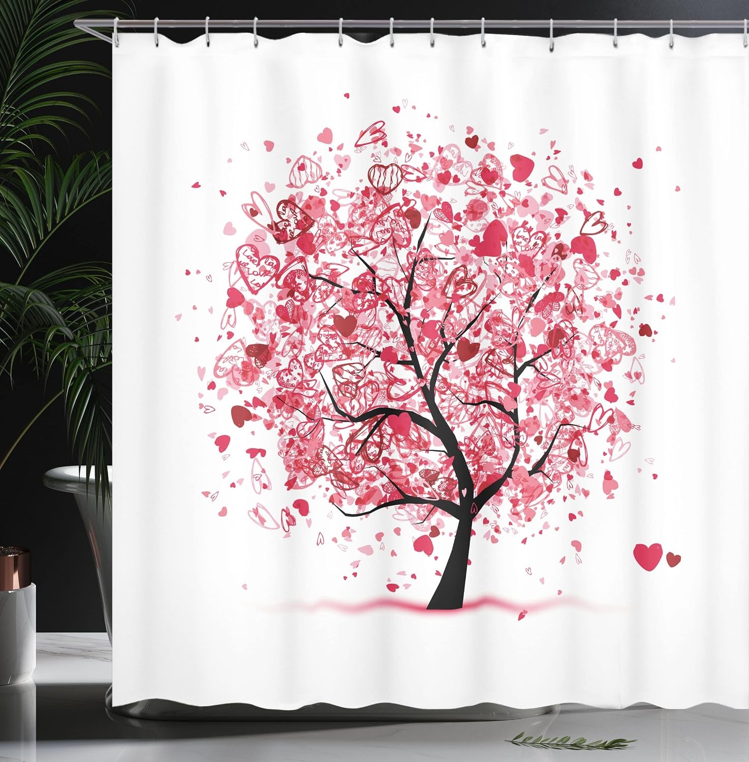 image:imageAmbesonne Tree of Life Shower Curtain Ornate Valentine Tree with Swirled Hearts and Doodles in Love Future Couple Cloth Fabric Bathroom Decor Set with Hooks 69 W x 70 L White Pink69W x 70L Pack of 1