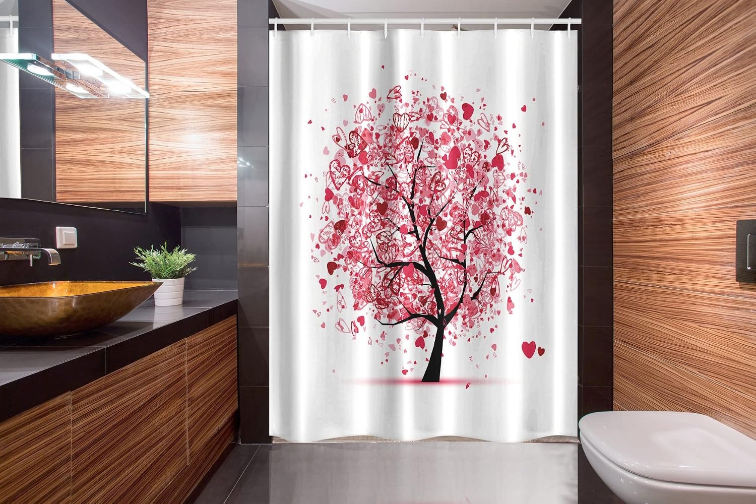 image:imageAmbesonne Tree of Life Shower Curtain Ornate Valentine Tree with Swirled Hearts and Doodles in Love Future Couple Cloth Fabric Bathroom Decor Set with Hooks 69 W x 70 L White Pink54W x 78L Pack of 1