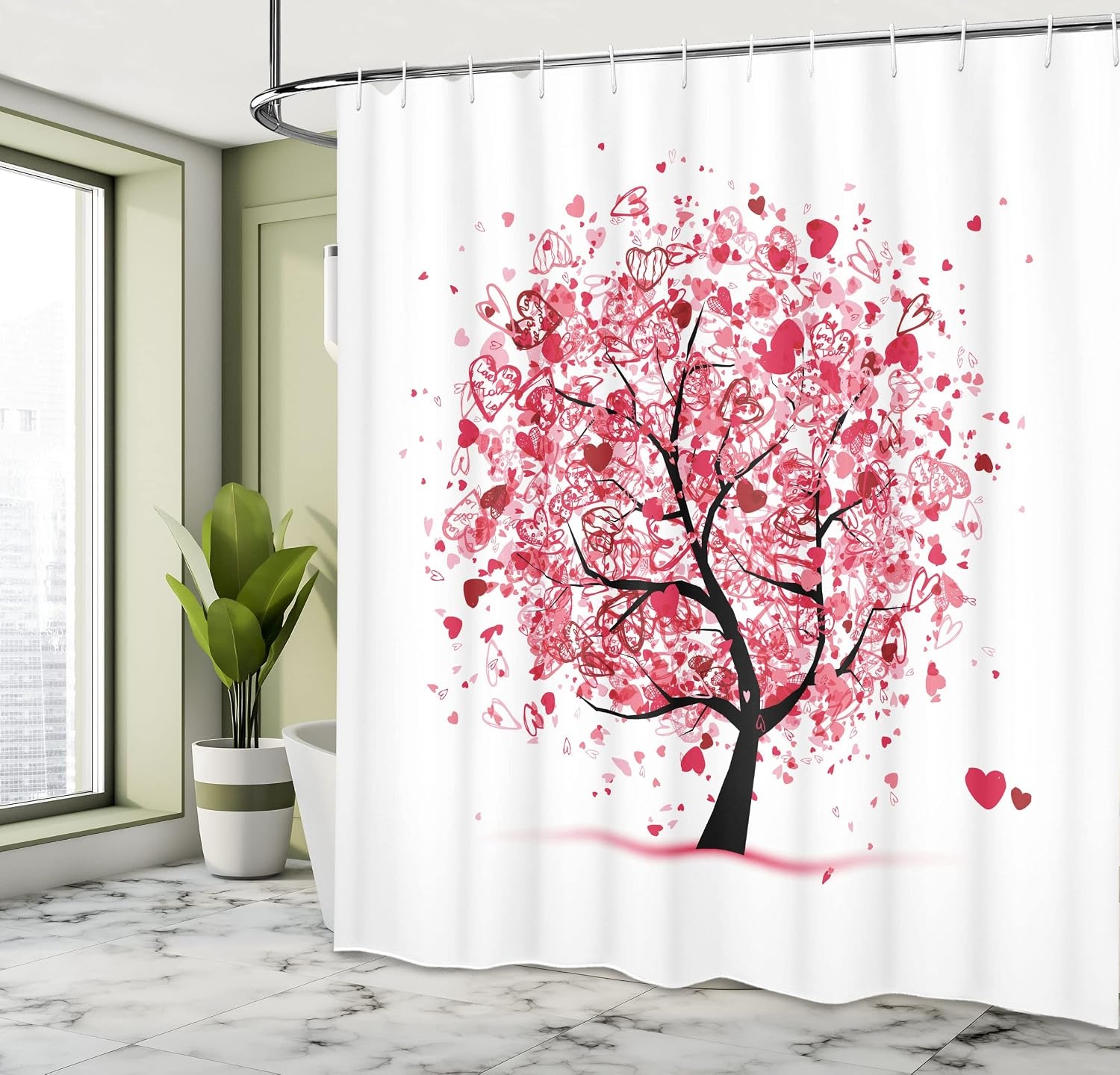 image:imageAmbesonne Tree of Life Shower Curtain Ornate Valentine Tree with Swirled Hearts and Doodles in Love Future Couple Cloth Fabric Bathroom Decor Set with Hooks 69 W x 70 L White Pink69W x 70L Pack of 1