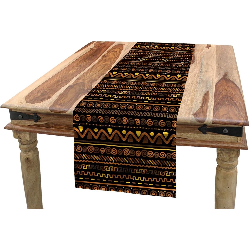 image:imageAmbesonne African Table Runner Chevron Zigzag Circles and Spirals Timeless Vintage Art Design Oriental Doodle Dining Room Kitchen Rectangular Runner 16 X 90 Dark Brown