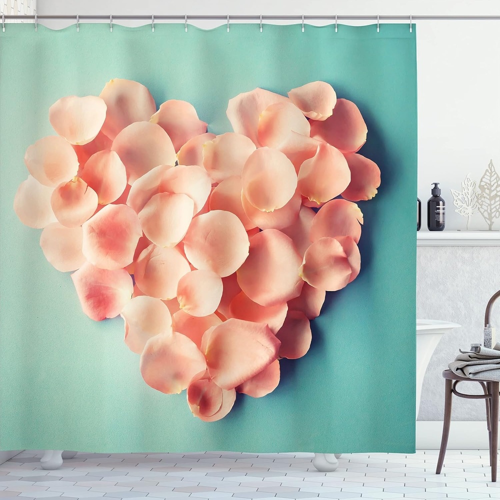 image:imageAmbesonne Coral Shower Curtain Heart Shaped Floral Petals Valentines Mothers and Wedding Day Still Life Cloth Fabric Bathroom Decor Set with Hooks 69 W x 84 L Peach Mint69W x 70L Pack of 1
