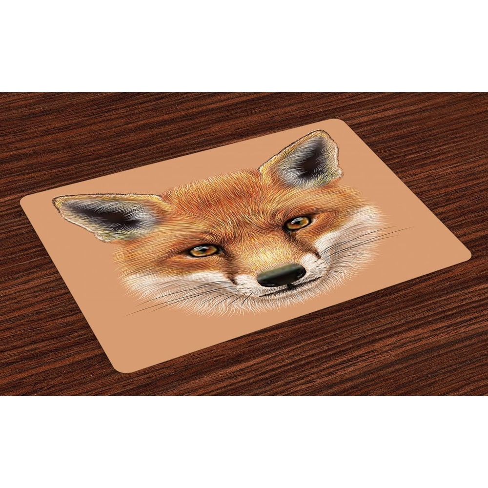 image:imageAmbesonne Fox Place Mats Set of 4 Fluffy Face of Forest Fox Young Baby Mammal Predator Canine Vixen Washable Fabric Placemats for Dining Room Kitchen Table Decor Pale Brown Orange White