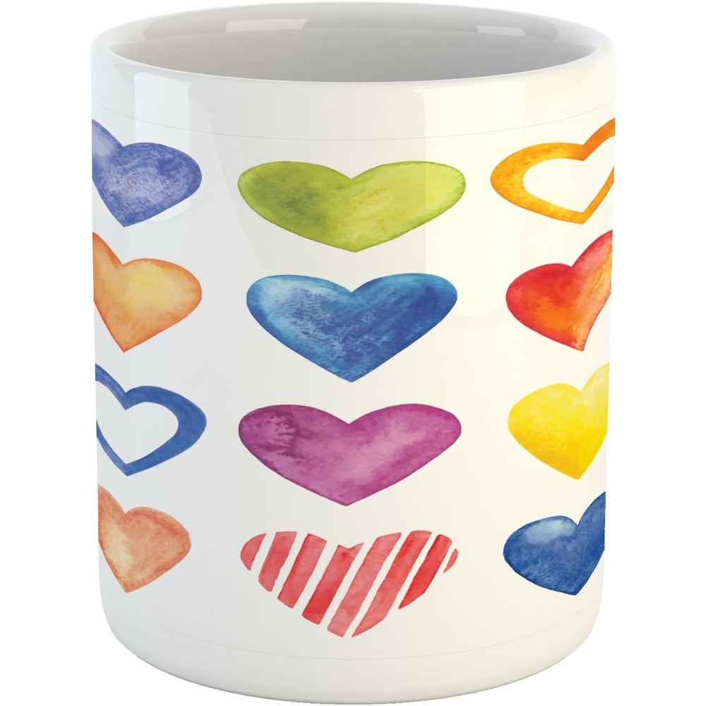 image:imageAmbesonne Grunge Mug Rainbow Color Heart Shapes Valentines Day Design Romantic His and Hers Theme Ceramic Coffee Mug Cup for Water Tea Drinks 11 oz Multicolor