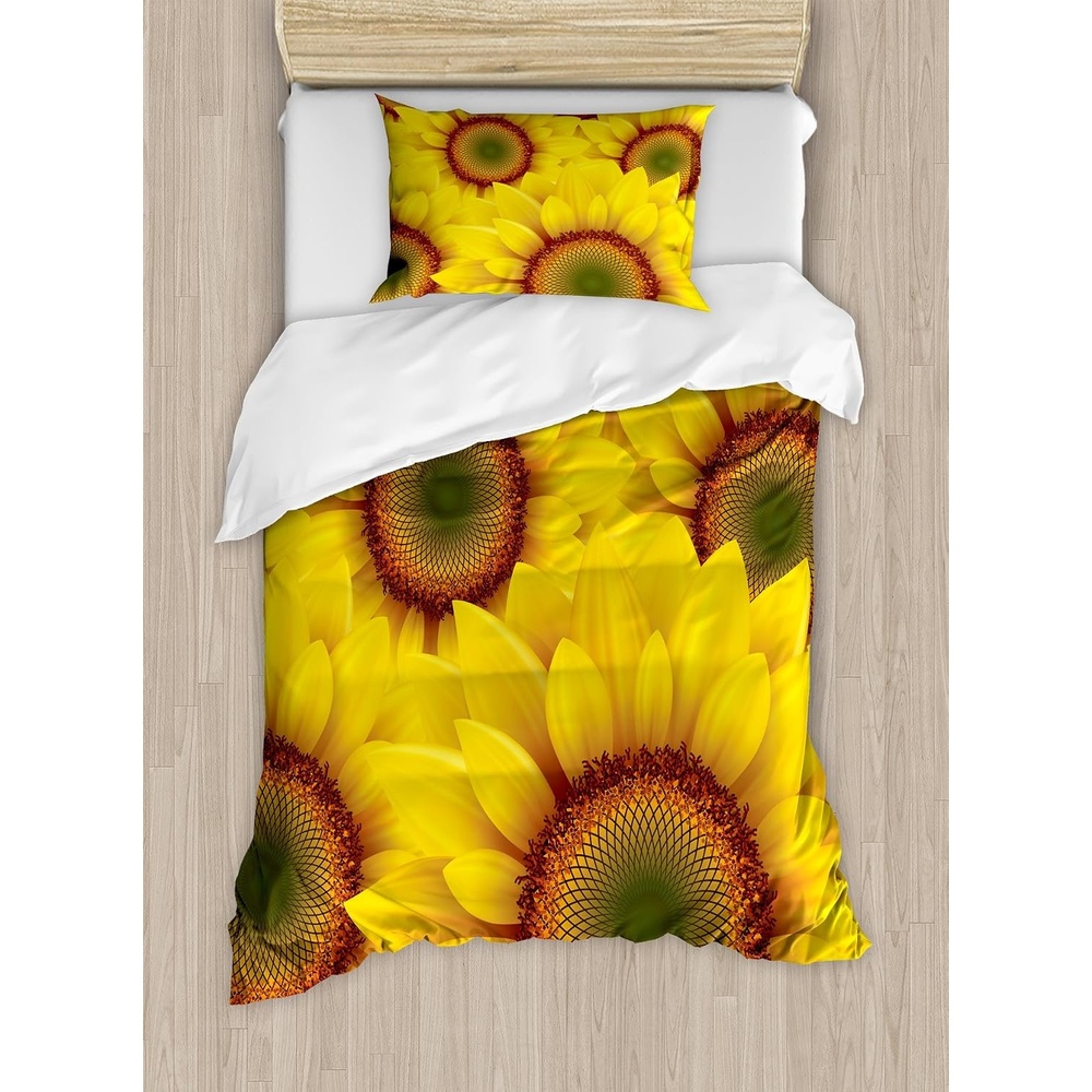 image:imageAmbesonne Halloween Duvet Cover Set Funny Bat with Plate Boo Fangs Scare Frighten Seasonal Cartoon Print Decorative 2 Piece Bedding Set with 1 Pillow Sham Twin Size White OrangeYellow