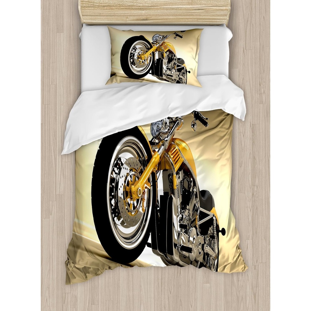 image:imageAmbesonne Halloween Duvet Cover Set Funny Bat with Plate Boo Fangs Scare Frighten Seasonal Cartoon Print Decorative 2 Piece Bedding Set with 1 Pillow Sham Twin Size White OrangeGrey Yellow