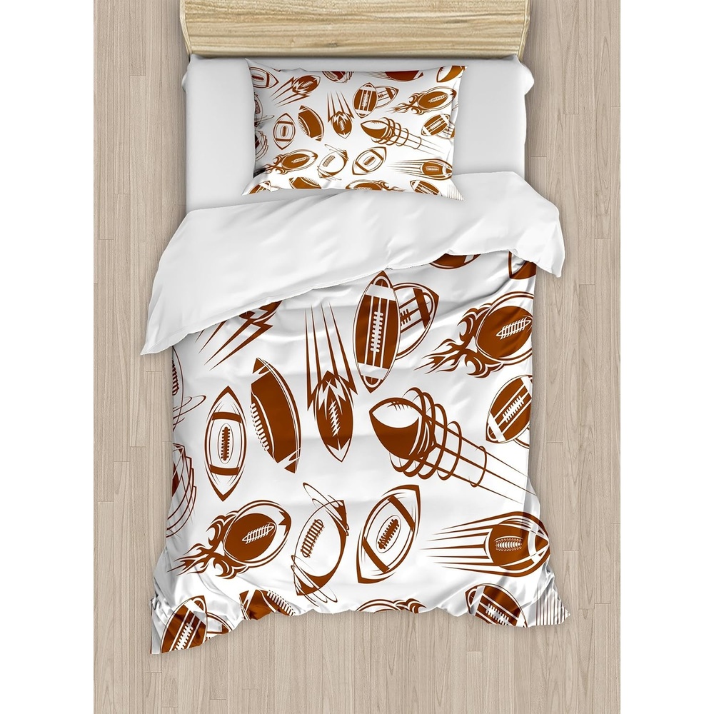 image:imageAmbesonne Halloween Duvet Cover Set Funny Bat with Plate Boo Fangs Scare Frighten Seasonal Cartoon Print Decorative 2 Piece Bedding Set with 1 Pillow Sham Twin Size White OrangeWhite Brown