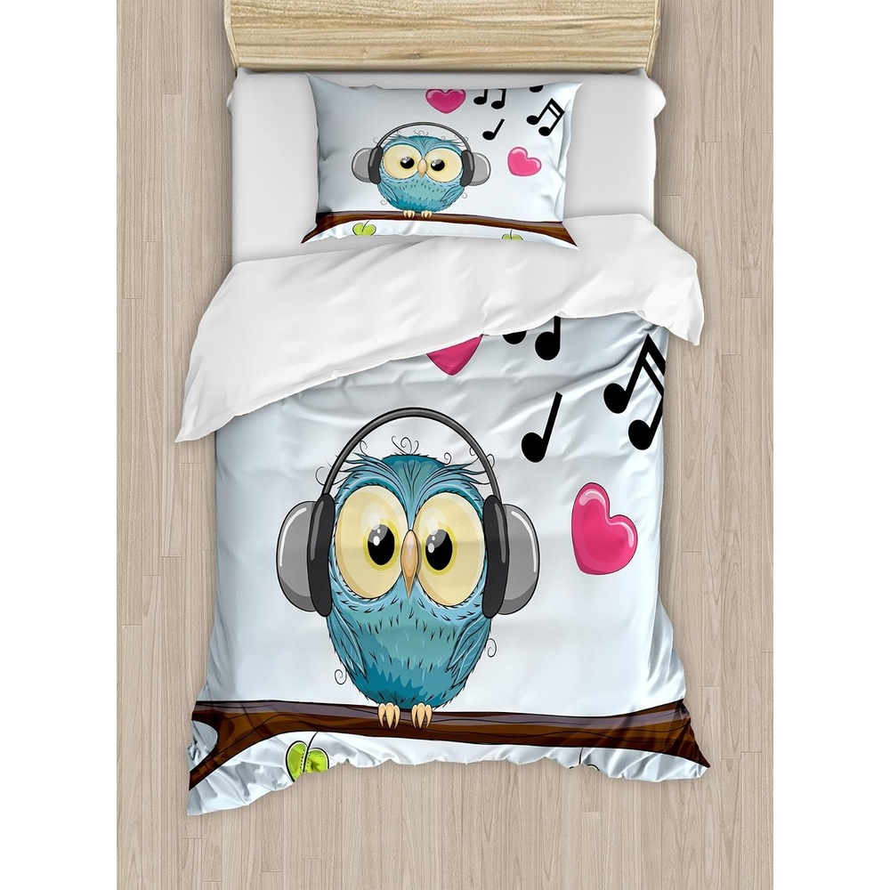 image:imageAmbesonne Halloween Duvet Cover Set Funny Bat with Plate Boo Fangs Scare Frighten Seasonal Cartoon Print Decorative 2 Piece Bedding Set with 1 Pillow Sham Twin Size White OrangeBlue Brown