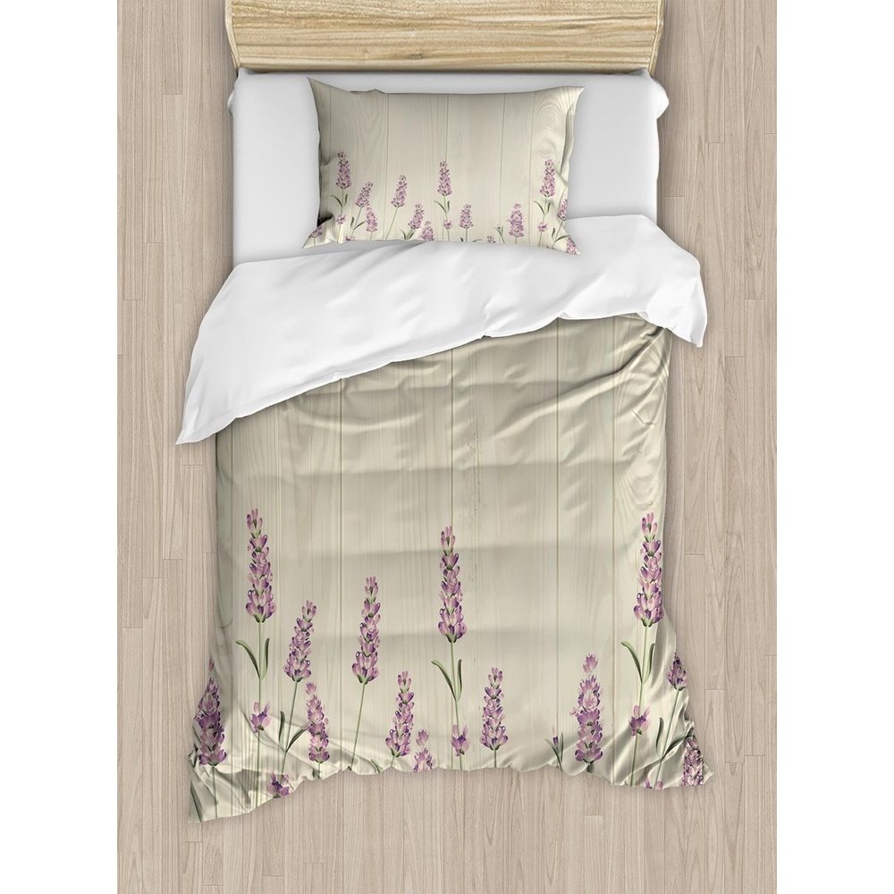 image:imageAmbesonne Halloween Duvet Cover Set Funny Bat with Plate Boo Fangs Scare Frighten Seasonal Cartoon Print Decorative 2 Piece Bedding Set with 1 Pillow Sham Twin Size White OrangeGreen Lilac