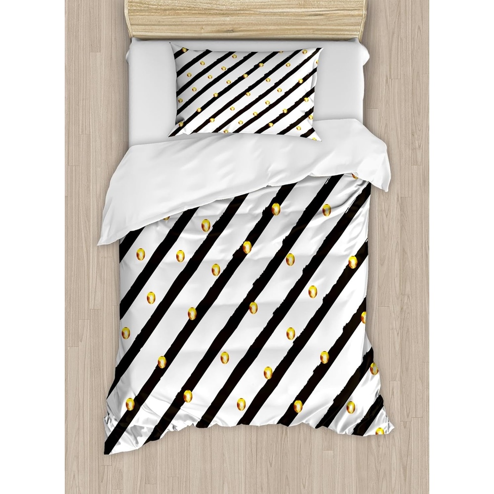 image:imageAmbesonne Halloween Duvet Cover Set Funny Bat with Plate Boo Fangs Scare Frighten Seasonal Cartoon Print Decorative 2 Piece Bedding Set with 1 Pillow Sham Twin Size White OrangeYellow White