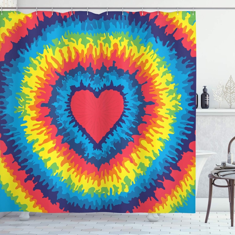 image:imageAmbesonne Heart Shower Curtain Heart Shaped Colored Vibrant Loose Ikat Valentines Love Seventies Folk Love Theme Cloth Fabric Bathroom Decor Set with Hooks 69 W x 75 L Multicolor69 W x 84 L
